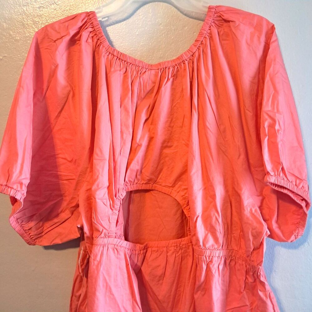 Old Navy Size 4X Blouse Coral Puff Sleeve Cutout Baby Doll Swing Blouse - Picture 8 of 16